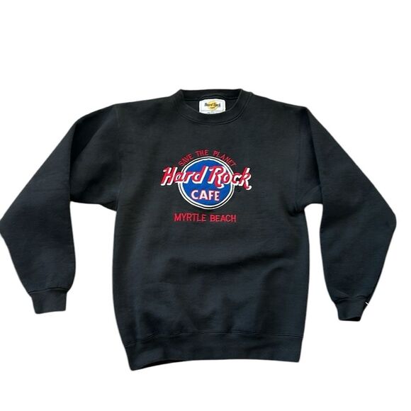 Vintage 90s Save the Planet Hard Rock Cafe Black Myrtle Beach Sweatshirt - Picture 1 of 7